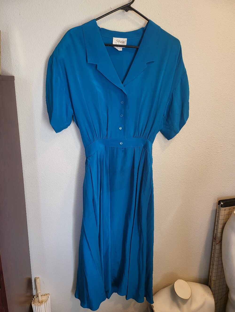 Vintage Ambria Bright Blue Silk Dress Women's Size 8